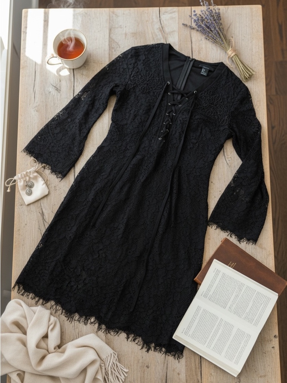 Forever 21 Black Lace Bell Sleeve Dress
